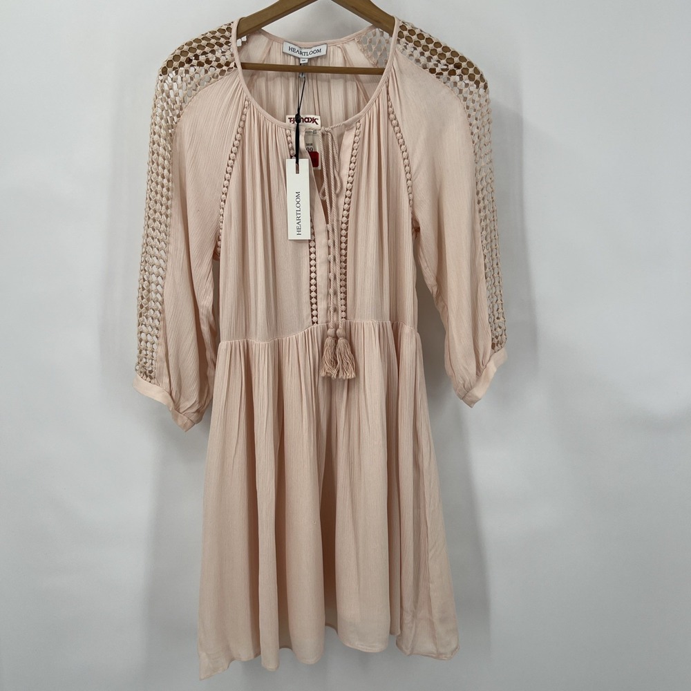 Heartloom Pink Crochet Lace Mini S Lined Dress‎ Tassel Coquette Fairy Babydoll